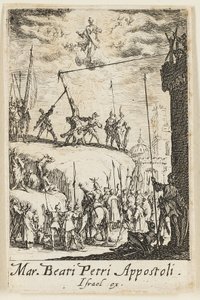 Martirio de San Pedro, lámina uno de Los martirios de los Apóstoles de Jacques Callot