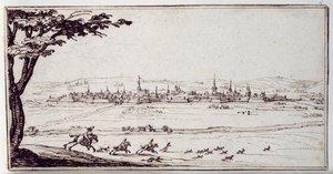 Nancy en la distancia: cazadores persiguiendo una liebre de Jacques Callot