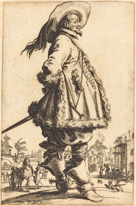 Hombre Noble con Manto Adornado con Piel, Sosteniendo sus Manos Detrás de su Espalda de Jacques Callot