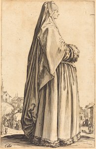 Mujer noble con velo y vestido adornado con piel de Jacques Callot