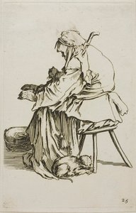 Anciana con gatos, lámina 25 de Los mendigos de Jacques Callot