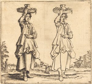 Campesina con cesta en la cabeza, vista frontal de Jacques Callot