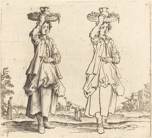 Campesina con cesta en la cabeza, vista frontal, 1617 y 1621