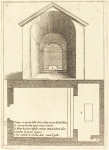 Plano y elevación de la iglesia cerca de la casa de Caifás de Jacques Callot