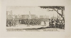 Reclutamiento de tropas, lámina dos de Las Miserias de la Guerra de Jacques Callot