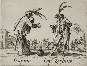 Scapino - Capitán Zerbino, placa 12 de Balli di Sfessania de Jacques Callot
