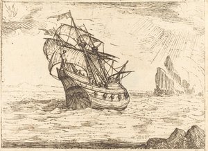 Barco navegando cerca de rocas de Jacques Callot