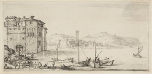 Barcos siendo cargados, de la serie Diverse Vedute Designate in Fiorenza (Diversos paisajes diseñados en Florencia) de Jacques Callot