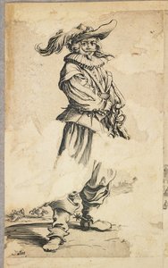Soldado con sombrero emplumado, de La Noblesse de Lorraine (verso), c.1620-23 de Jacques Callot