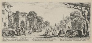 Moribundos al borde del camino, lámina 16 de la serie « Miserias de la guerra » de Jacques Callot