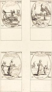 Santos Jonás y Barachisio; San Juan Clímaco, Abad; San Benjamín; Santos Quirino y Bal de Jacques Callot