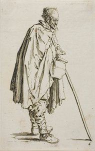 El mendigo con un calentador de pies, placa seis de Los mendigos de Jacques Callot