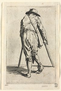 Los mendigos: mendiga con muletas, usando un sombrero de Jacques Callot