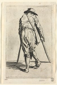 Los mendigos: Mendigo en muletas, con sombrero, c. 1623 de Jacques Callot