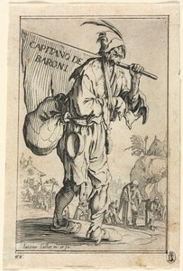 Los mendigos: Frontispicio: Capitán de los Barones, c. 1623 de Jacques Callot