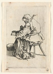 Los mendigos: anciana y gatos, c. 1623 de Jacques Callot