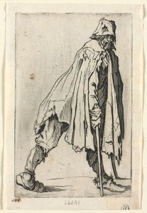 Los mendigos: El mendigo con muletas, con gorra, c. 1623 de Jacques Callot