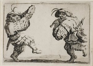 Los bailarines con una flauta y un tamborín, de Los Caprichos de Jacques Callot