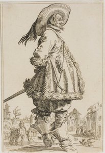 El caballero con manto adornado de piel con las manos detrás de la espalda, de la serie La nobleza de Lorena de Jacques Callot