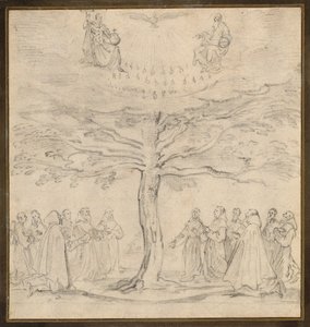 La Santísima Trinidad en el Árbol de la Vida adorada por franciscanos