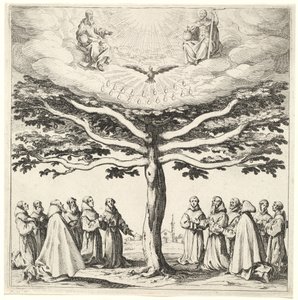 La Santísima Trinidad en el Árbol de la Vida, adorada por franciscanos