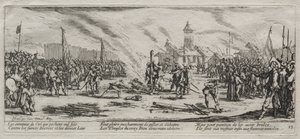 Las grandes miserias de la guerra: Quema en la hoguera, 1633 de Jacques Callot