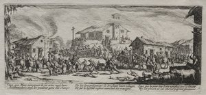 Las grandes miserias de la guerra: Saqueo e incendio de una aldea de Jacques Callot