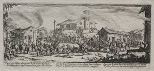 Las grandes miserias de la guerra: Saqueo e incendio de una aldea, 1633 de Jacques Callot