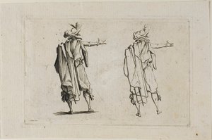 El hombre visto desde atrás, brazo derecho levantado, de Los Caprichos de Jacques Callot