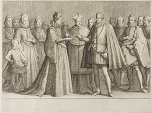El matrimonio de Fernando de Médicis y la duquesa Cristina de Lorena, lámina 1 de La vida de Fernando de Médicis