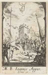 El martirio de San Juan Evangelista, lámina cinco de Los martirios de los Apóstoles de Jacques Callot