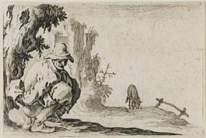 El campesino en cuclillas, de Los Caprichos de Jacques Callot