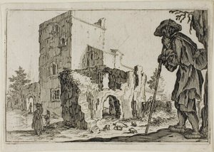 El pastor y las ruinas, de Los Caprichos de Jacques Callot