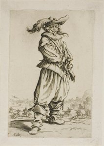 El soldado con sombrero emplumado, placa tres de La Noblesse de Jacques Callot