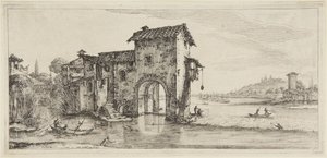 El molino de agua, de la serie Diverse Vedute Designate in Fiorenza (Diversos paisajes diseñados en Florencia) de Jacques Callot