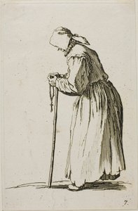 Mujer mendiga con un rosario, lámina siete de Los mendigos de Jacques Callot