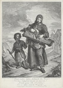 Una joven madre llevando una cuna de Jacques Dumont Le Romain, finished by Jean Daullé