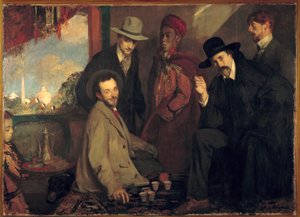 André Gide y sus amigos en el café Maure de la Exposición Universal de 1900 (Eugène Rouart; Charles Chanvin; Athman Ben Salah; Henri Ghéon) de Jacques Emile Blanche