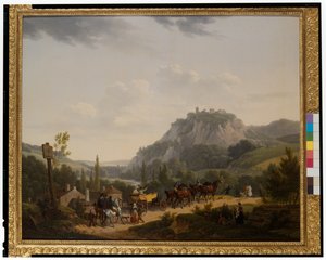 Un grupo de viajeros en un paisaje de Jacques Francois Joseph Swebach