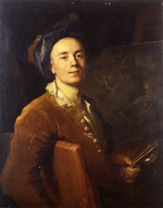Retrato del artista, sentado a media longitud, sosteniendo una paleta y pinceles