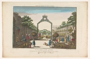Gezicht op de Jardin des Marchands te Parijs Jardín en una de las puertas de París (título sobre objeto) de Jacques Gabriel Huquier