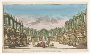 Vista del jardín de Circe . Decoración de teatro, representante de los jardines de Circe (título sobre el objeto) de Jacques Gabriel Huquier