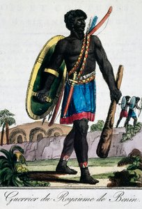 Guerrero de Benín, África, grabado de la enciclopedia de viajes de Jacques Grasset de Saint Sauveur