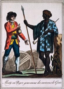 Alcaty, jefe tribal de Gorée, Senegal, grabado de un dibujo de Labrousse (activo 1796), de la Encyclopédie des Voyages, por Jacques Grasset de Saint-Sauveur (1757-1810) de Jacques Grasset de Saint Sauveur