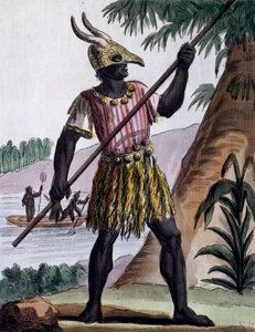 Barra utilizada para circuncisiones por negros en la Isla de Gorée, Senegal, grabado en color de un dibujo de Labrousse (activo 1796), de la Enciclopedia de viajes, por Jacques Grasset de Saint-Sauveur (1757-1810) de Jacques Grasset de Saint Sauveur