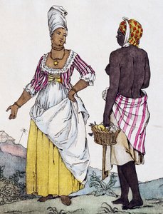 Mujer negra y mujer mulata de Santo Domingo, grabado en color de un dibujo de Labrousse de Jacques Grasset de Saint Sauveur