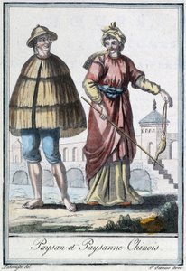 Campesino y campesina chinos - en “Encyclopedia of Travels” de Grasset St Sauveur, ed. 1796 de Jacques Grasset de Saint Sauveur