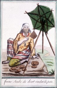 Mujer árabe del desierto vendiendo pan - en "Encyclopedia of Travels" de Grasset St Sauveur, ed. 1796 de Jacques Grasset de Saint Sauveur