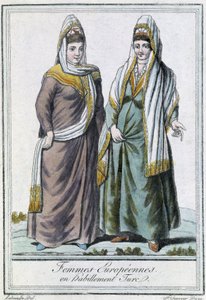 Mujeres europeas en atuendo turco - en “Encyclopédie des voyages” de Grasset Saint Sauveur, ed. París 1796 de Jacques Grasset de Saint Sauveur