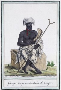 Ganga, mago médico del Congo - en Encyclopédie des voyages por Grasset Saint Sauveur, ed. París 1796 de Jacques Grasset de Saint Sauveur